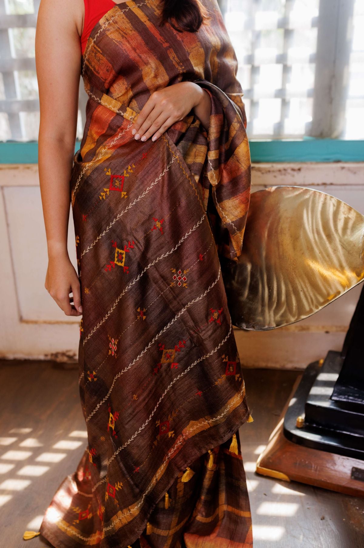 Brown Tussar Silk saree - Mavuri