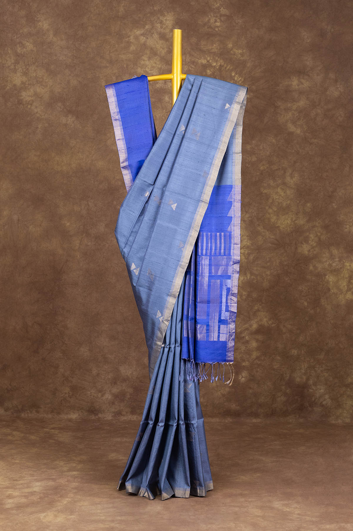 Blue Soft Silk Saree With Jute