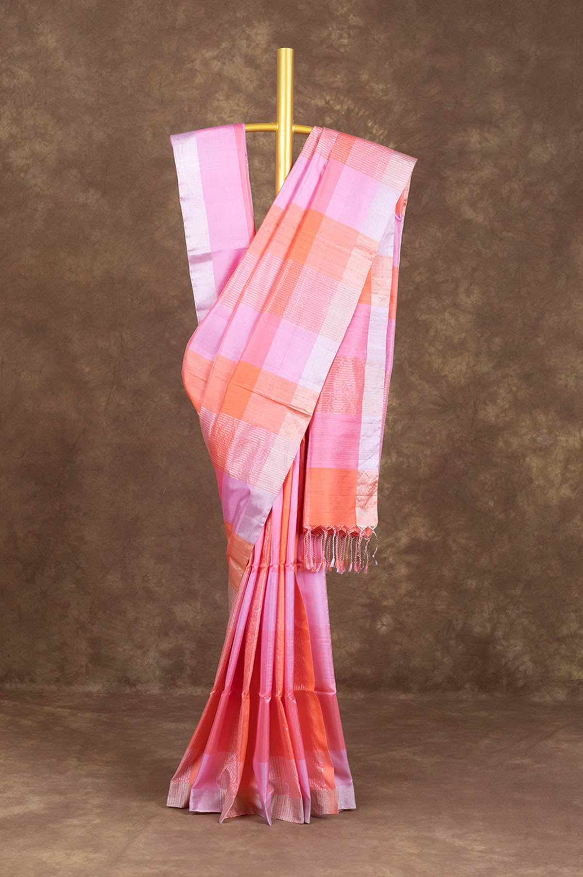 Pink Soft Silk Saree With Jute