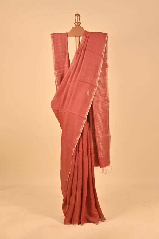 Brick Red Bengal Silk Saree