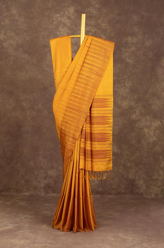 Mustard Soft Silk Saree With Jute