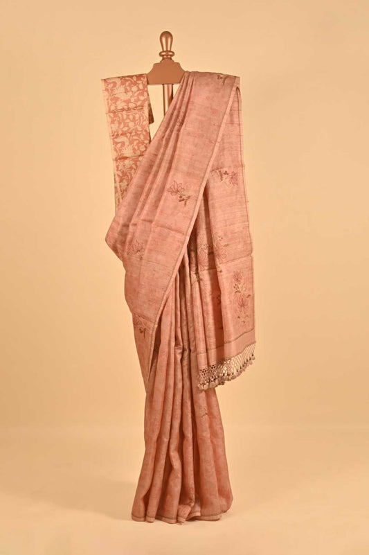 Peach Bhagalpur Silk Saree