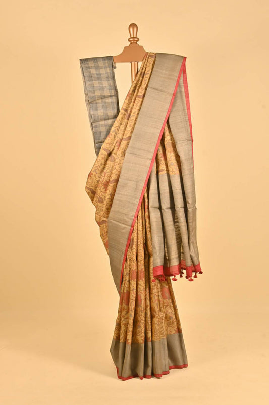 Beige Tussar Silk Saree