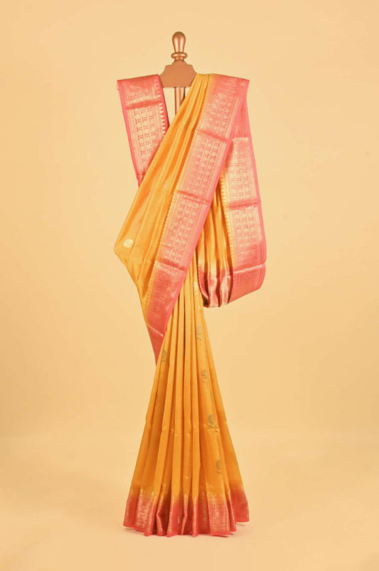 Mustard Yellow Munga Silk saree