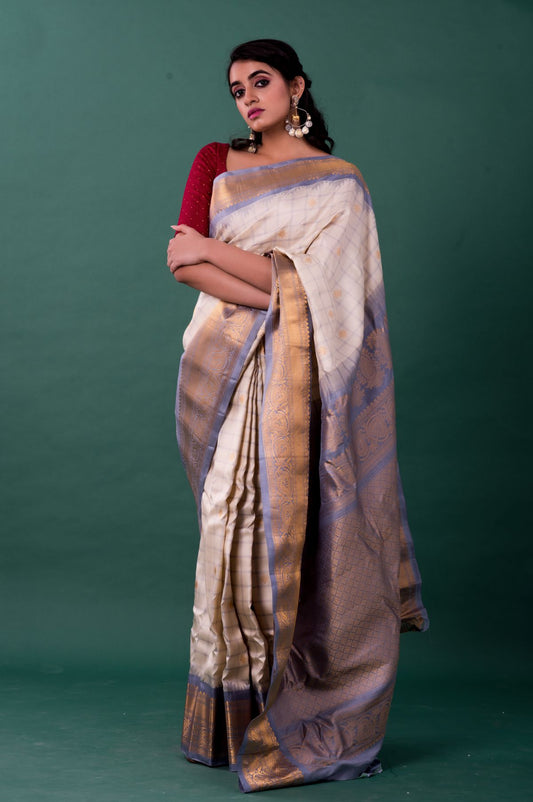 Cream Gadwal Silk Saree