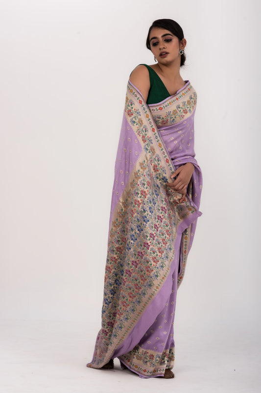 Lavender Munga Silk Saree