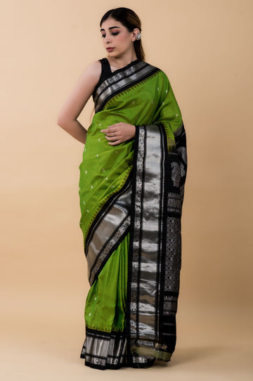 Green and Black Gadwal Silk Saree