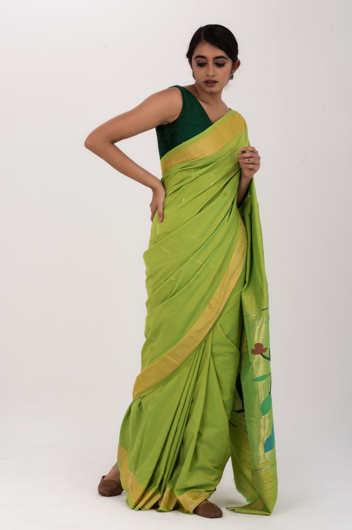 Green Paithani Cotton Saree - Mavuri