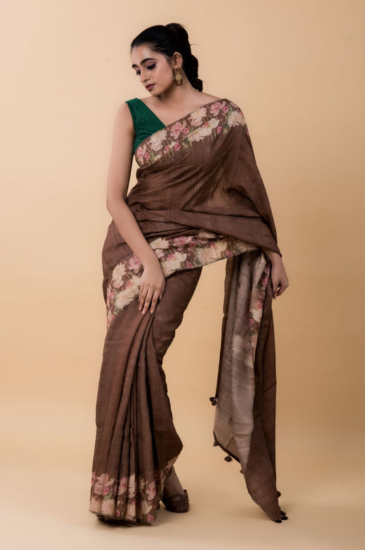Brown Bhagalpur Silk Saree