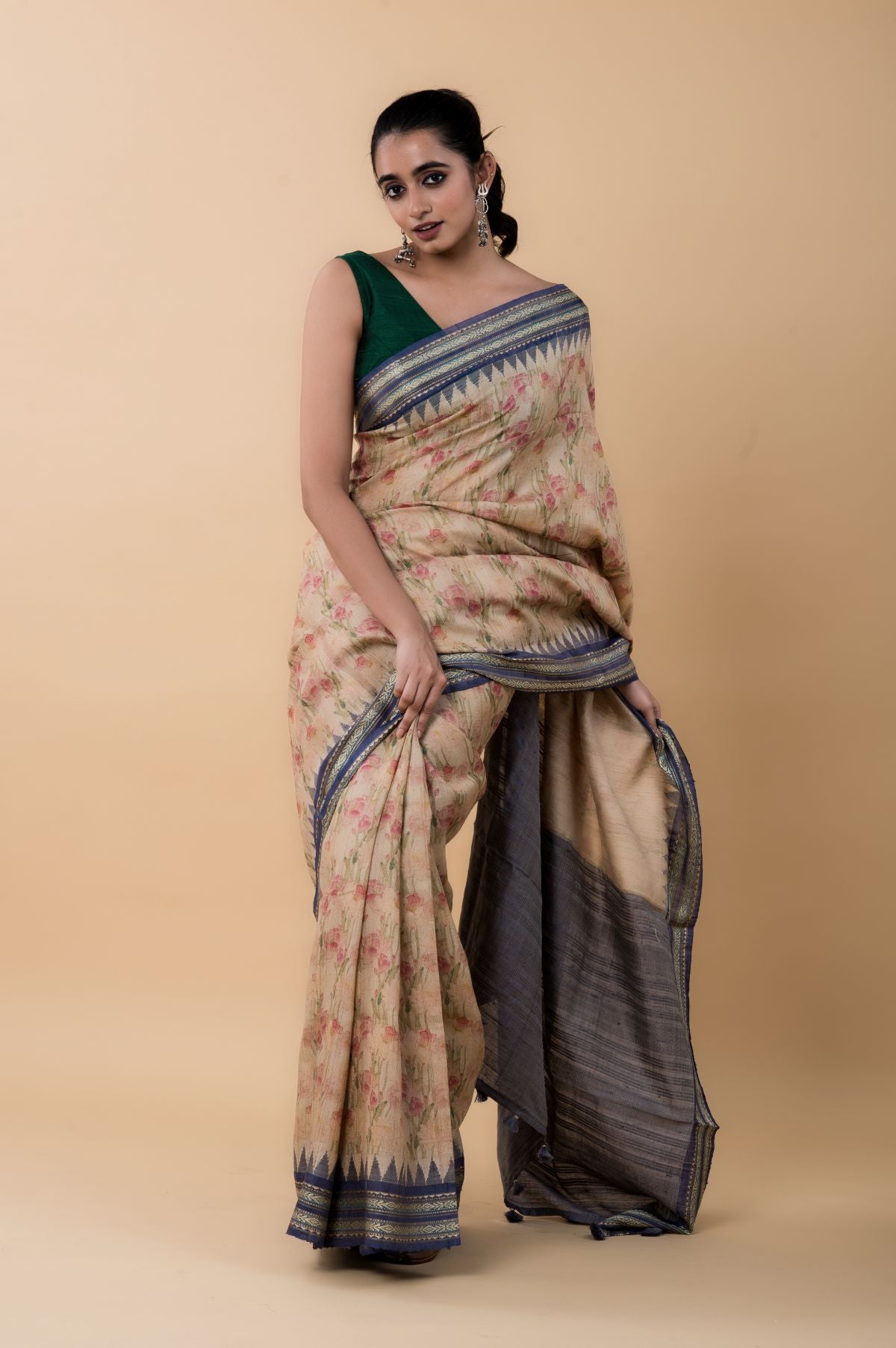 Beige Bhagalpur Silk Saree