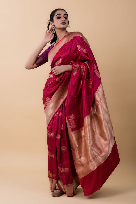 Pink Banaras Katan Saree