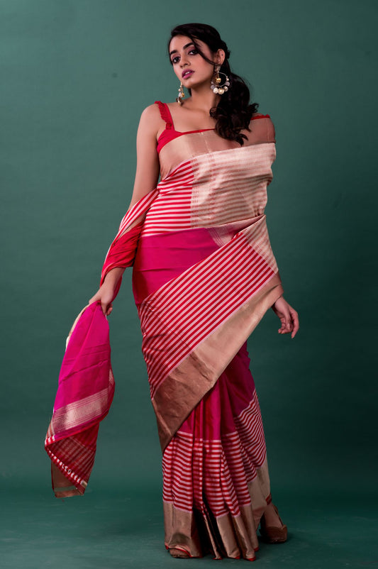 Pink Banaras Mashru Silk Saree