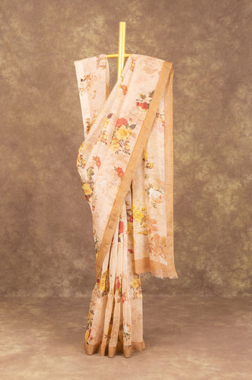 Peach Linen Silk Saree