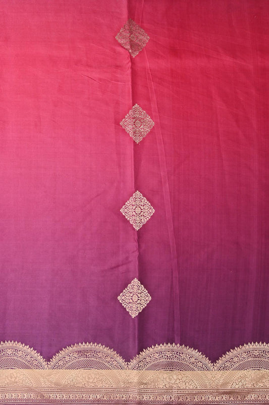 Pink and Purple Banaras Satin Silk Saree