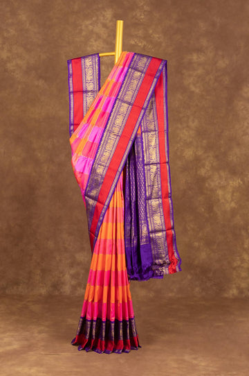 Pink and Orange Kanchipuram Silk Saree