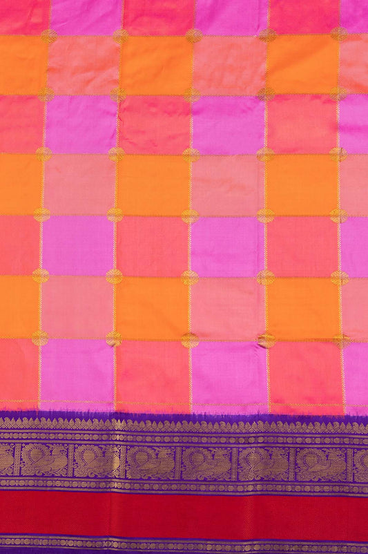 Pink and Orange Kanchipuram Silk Saree