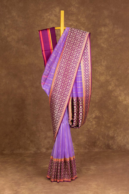 lilac Banaras Kora Silk Saree