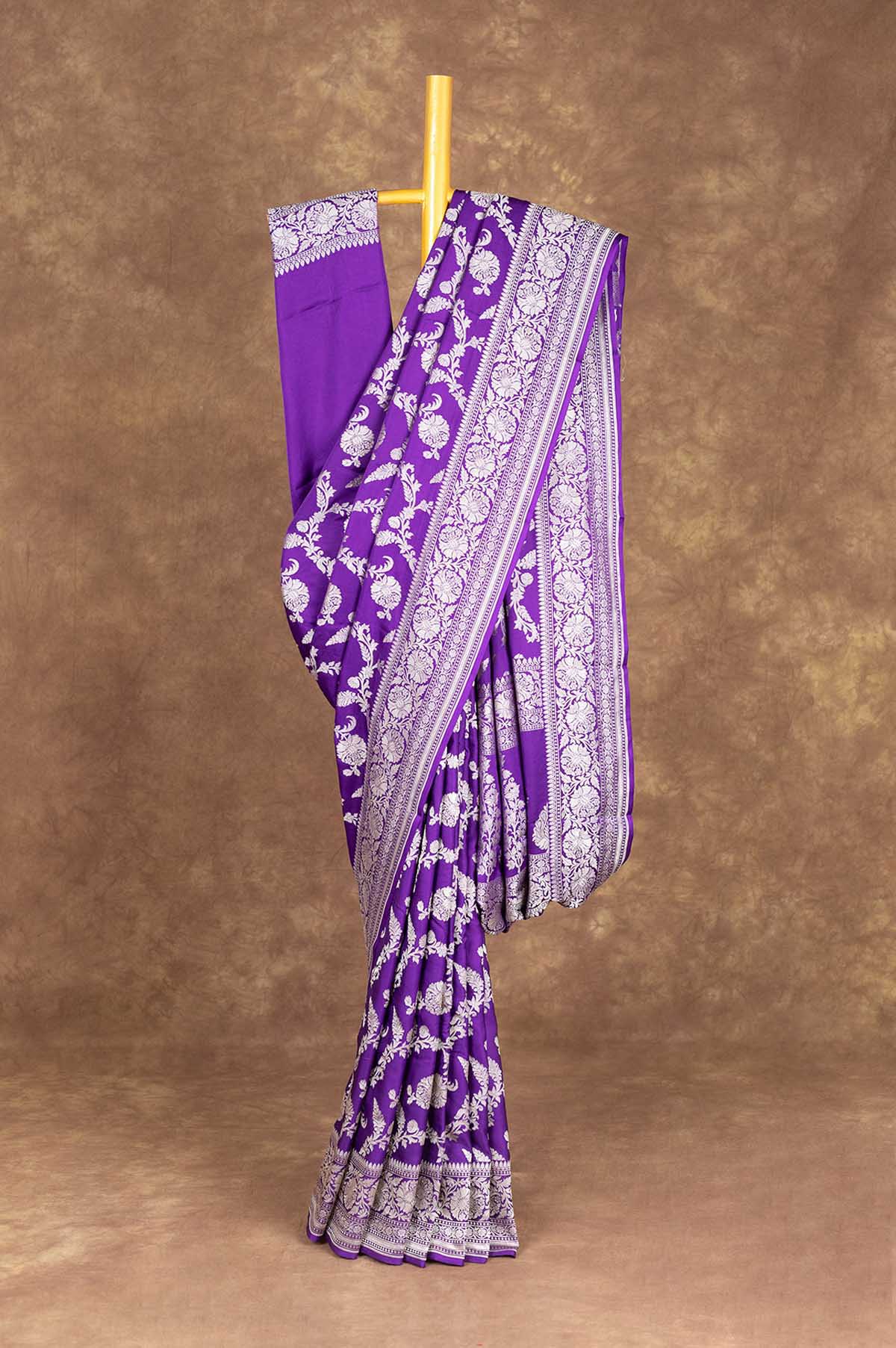 Violet Banarai Mashru Silk Saree - Mavuri