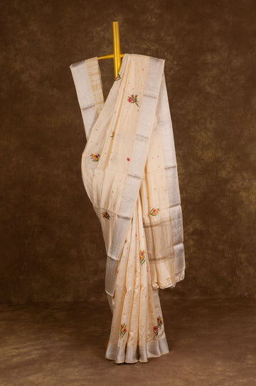 Cream Banaras Munga Silk Saree