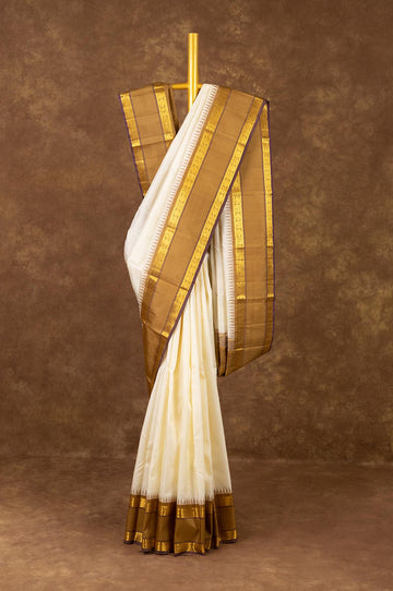 Bright White Kanchipuram Silk Saree