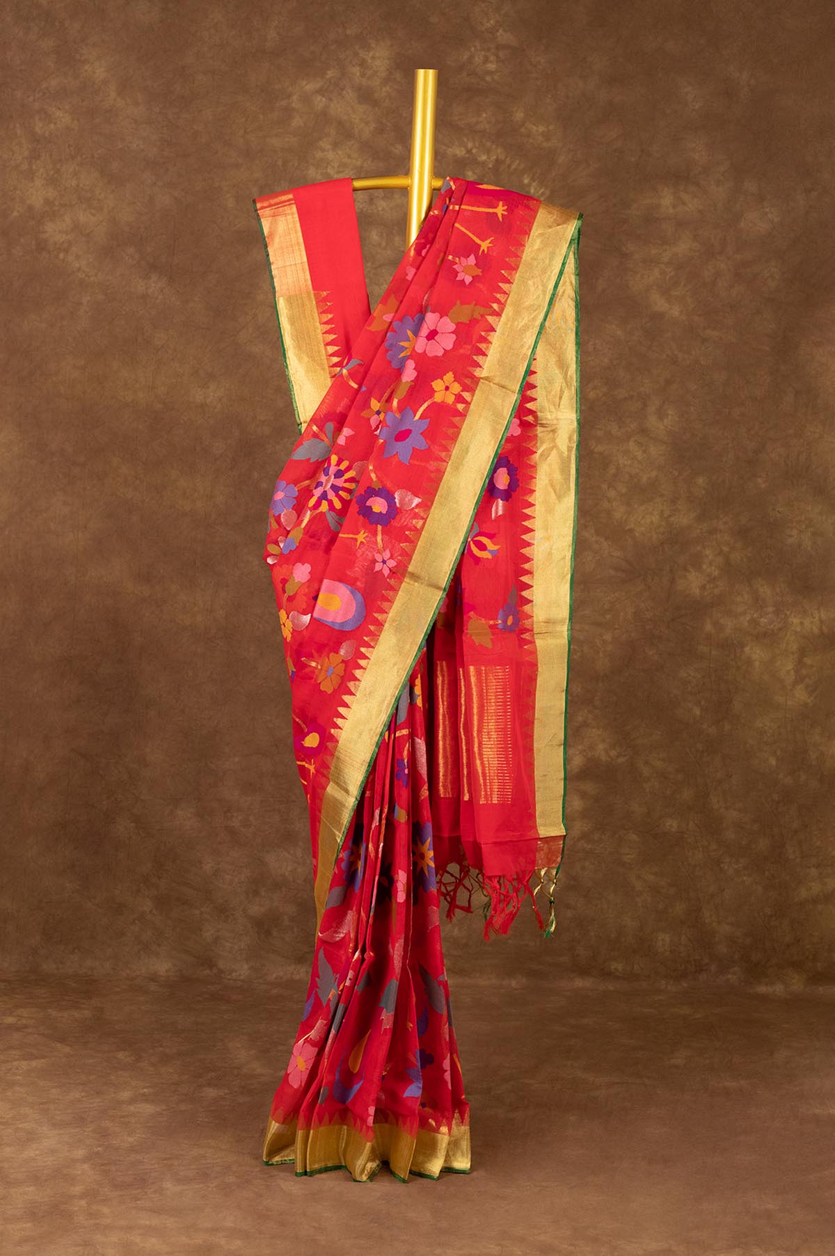 Red Ponduru Jamdani cotton saree