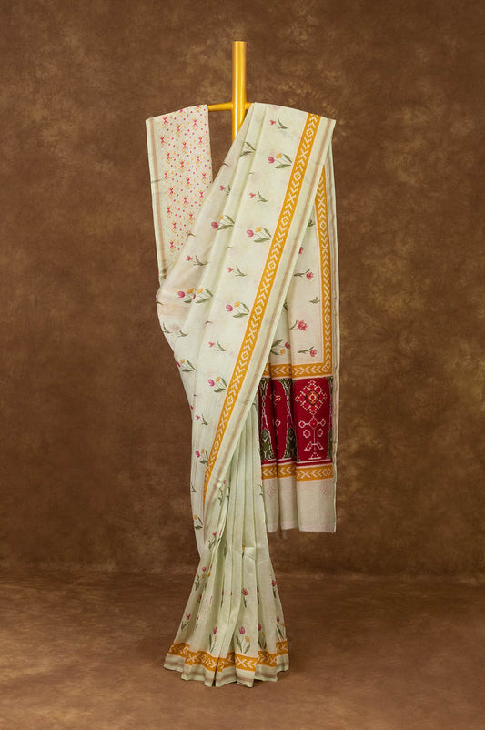 White Chanderi Silk Cotton Saree - Mavuri