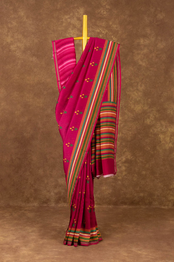 Pink Chanderi Silk Cotton Saree - Mavuris