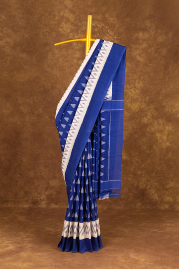 Blue and White Pochampally Ikat Cotton Saree