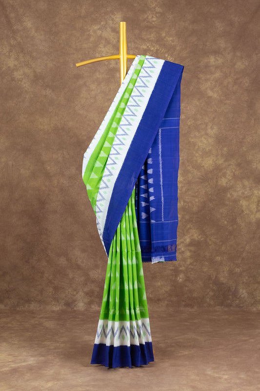 Light Parrot Green Pochampally Ikat Cotton Saree