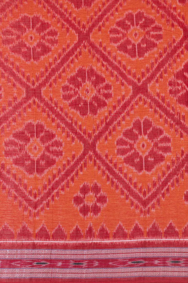 Red and Orange Sambhalpuri Cotton Saree