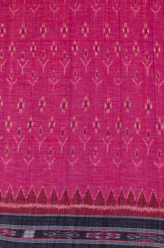 Pink and Black Sambhalpuri Cotton Saree