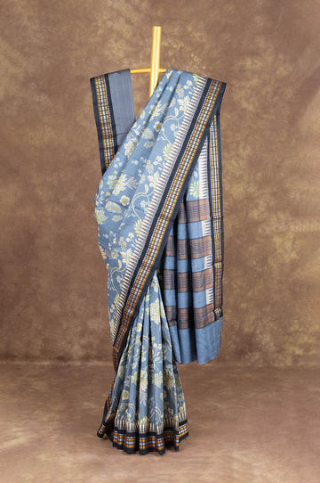 Blue Bhagalpur Silk Saree