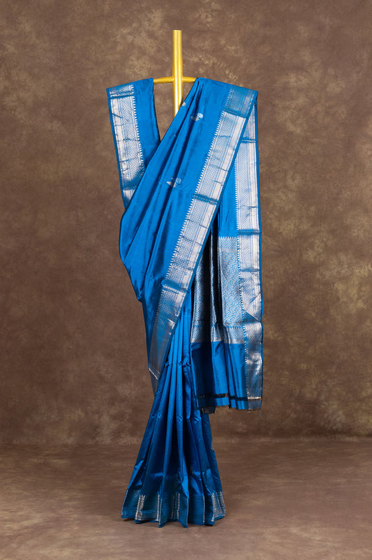 Peacock Blue Banaras Katan Saree