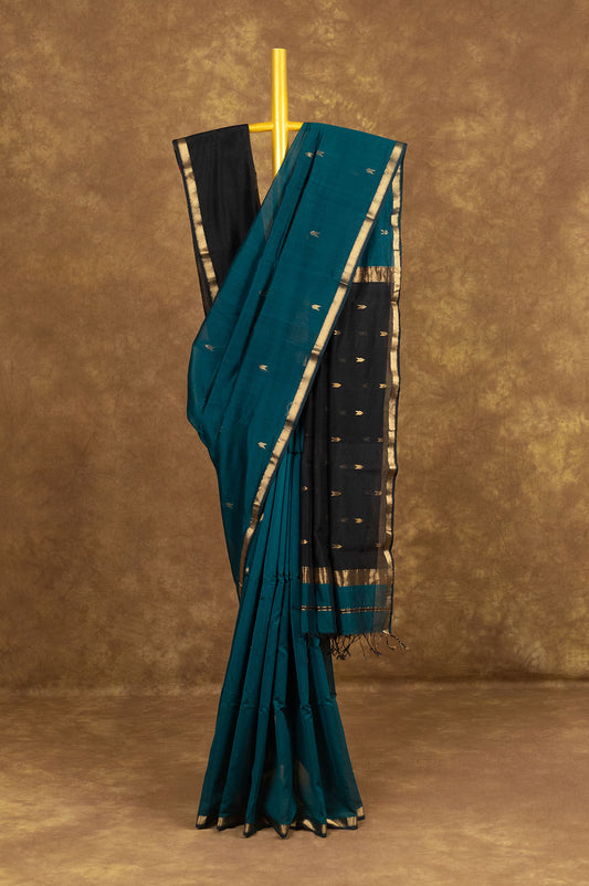 Peacock Blue Maheswari Silk Cotton Saree