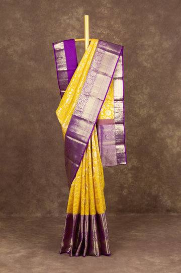Yellow and Purple Kanchipuram Silk Saree