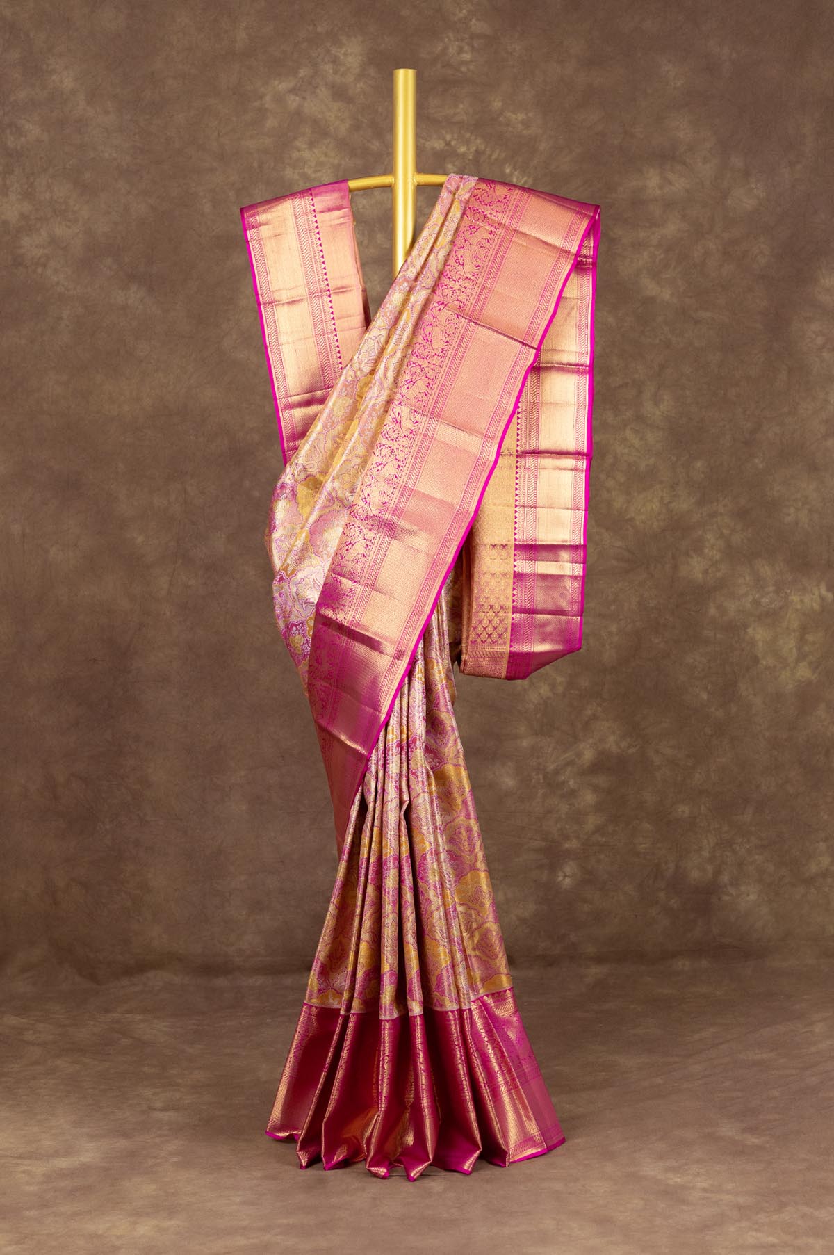 Gold and Pink Kanchipuram Tissue Silk Saree