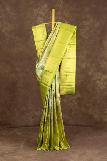 Parrot Green Kanchipuram Tissue Silk Saree