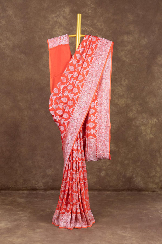 Orange Banaras Mashru Silk Saree