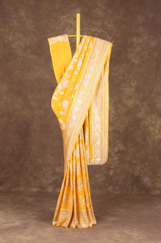 Yellow Banaras Mashru Silk Saree