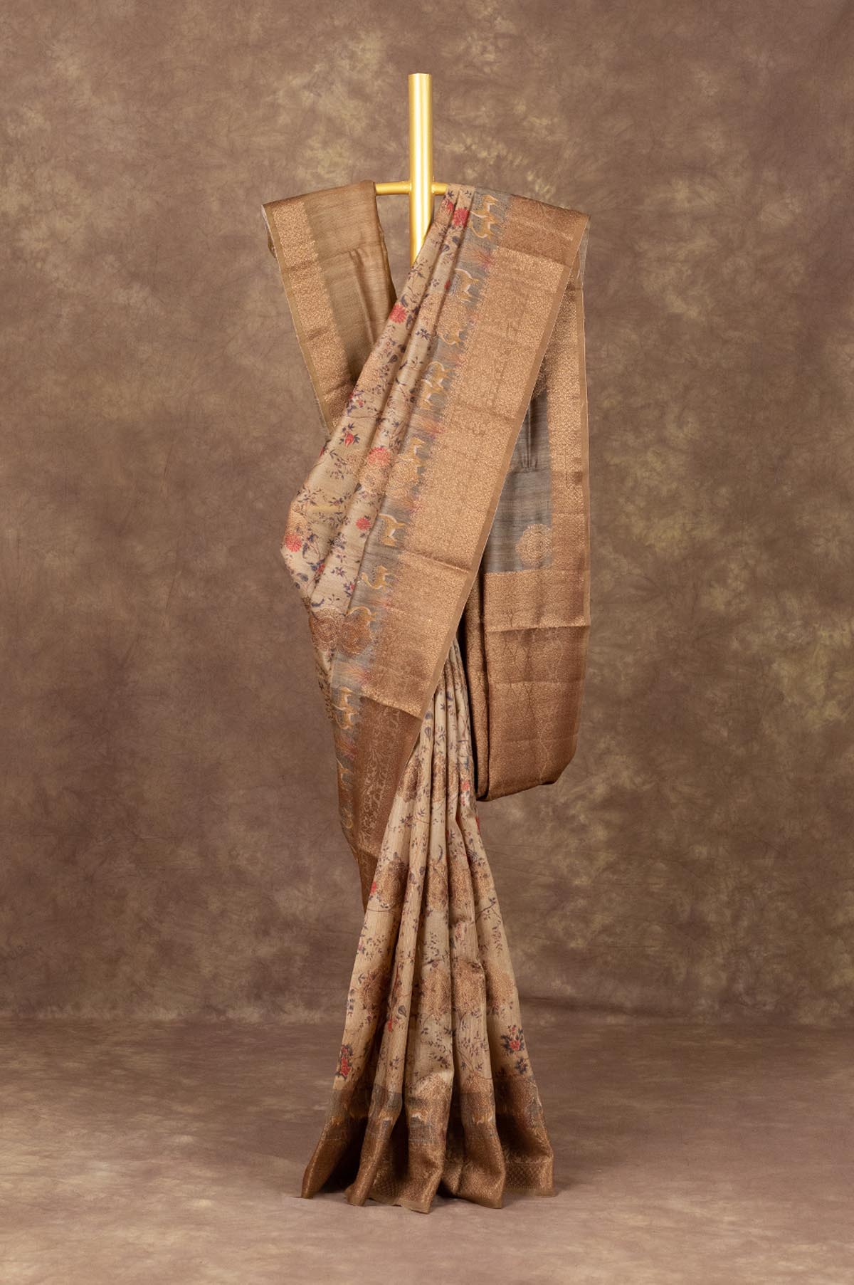 Beige Tussar Silk Saree