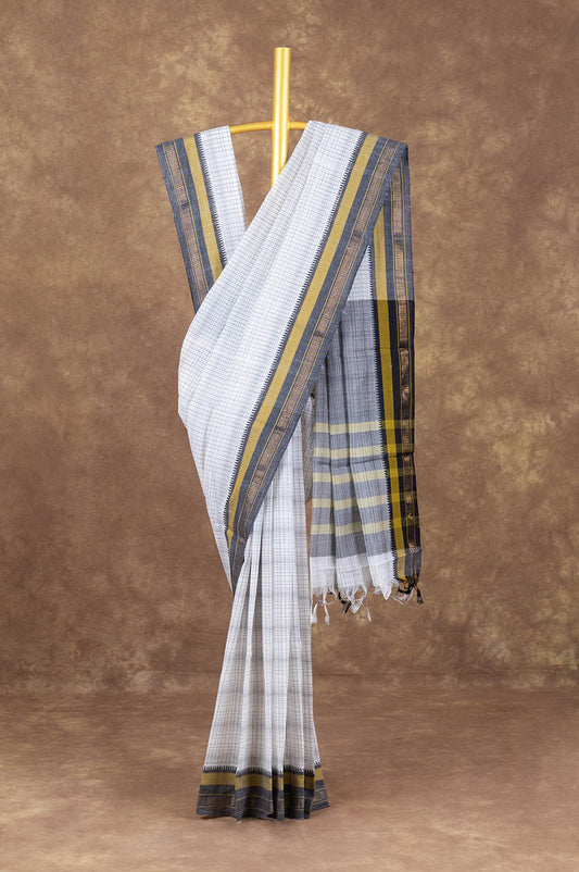 White Ponduru Cotton Saree