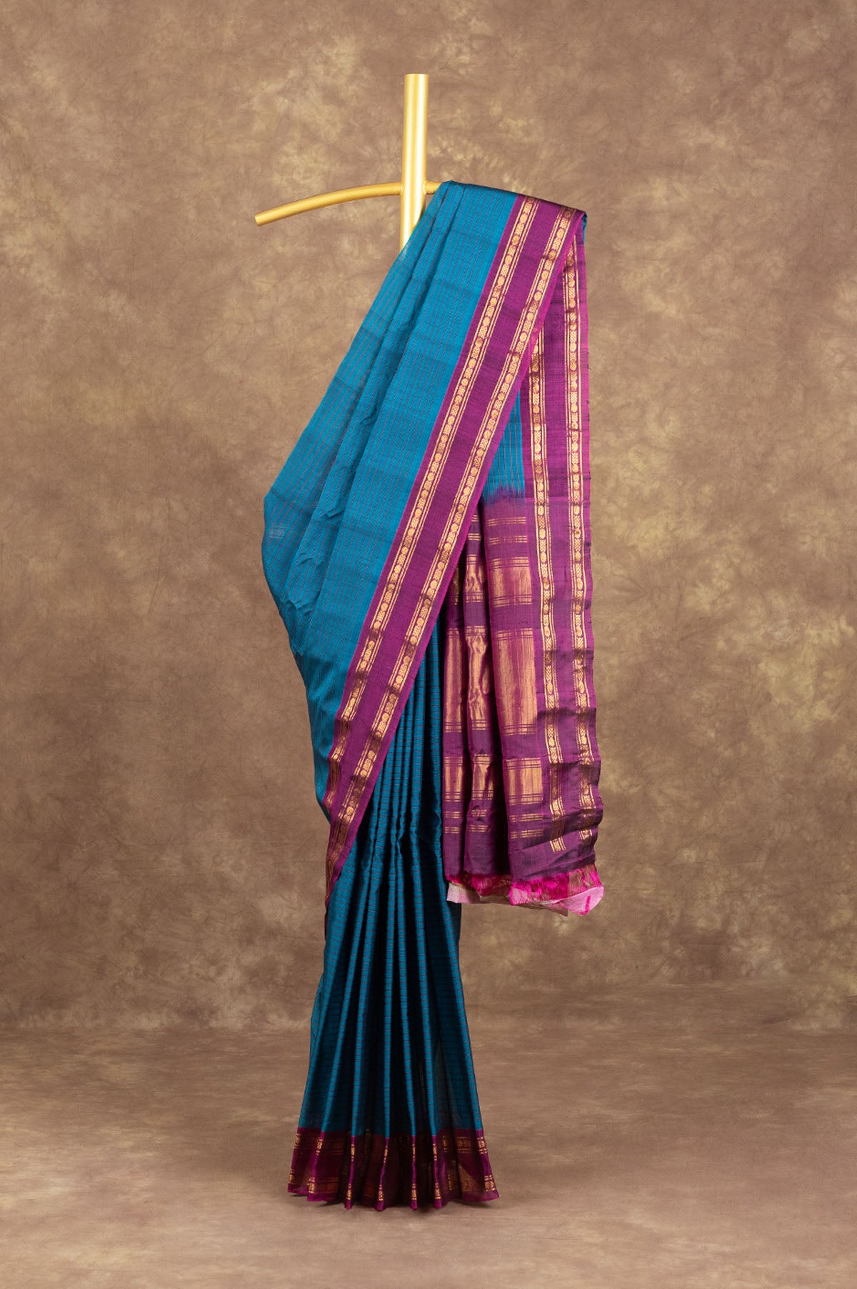 Peacock blue Gadwal Silk Cotton Saree
