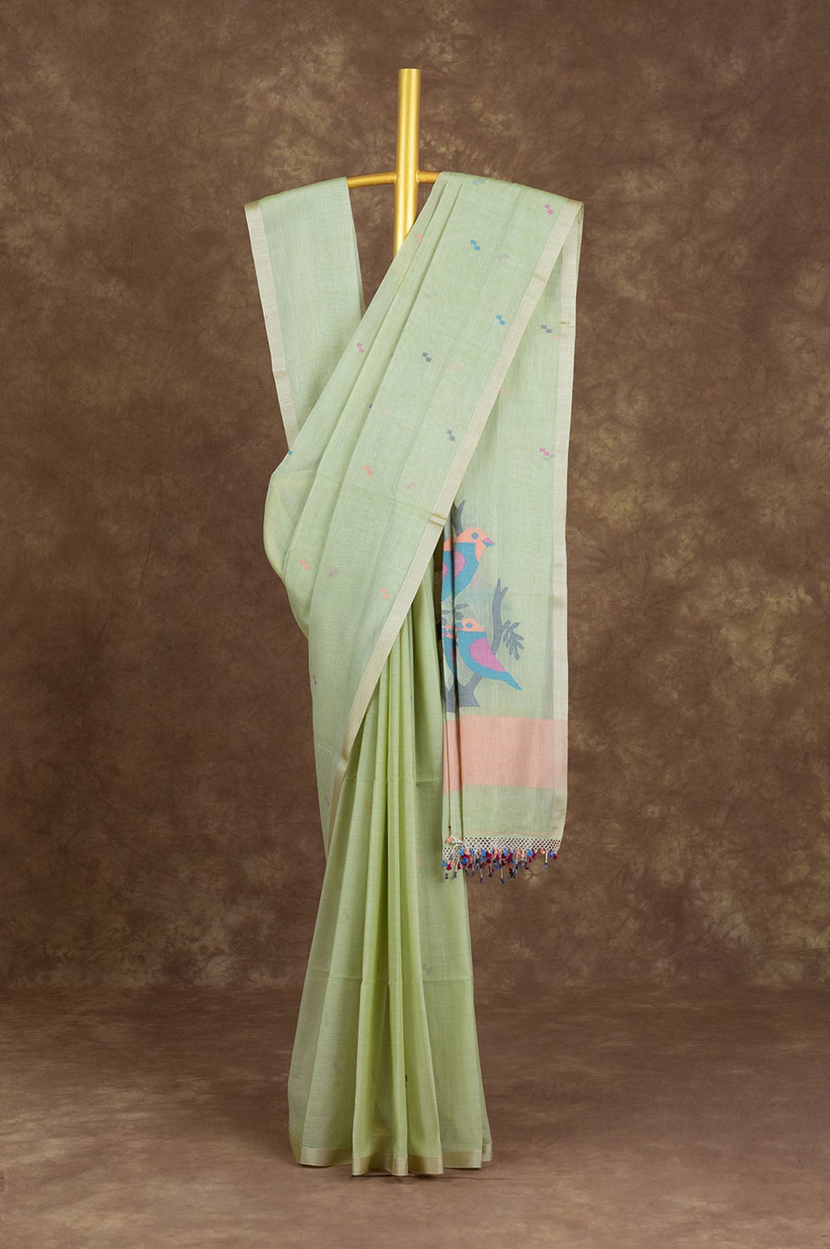 Parrot green Bengal Cotton Saree