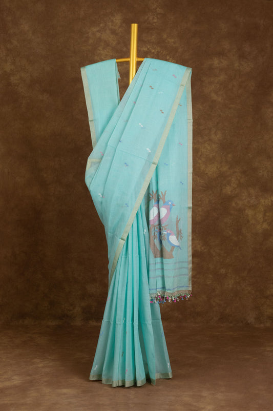 Sea green Bengal Cotton Saree