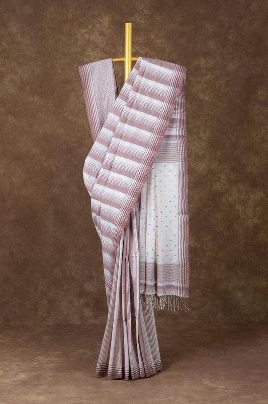 White and Brown Bengal Cotton Saree