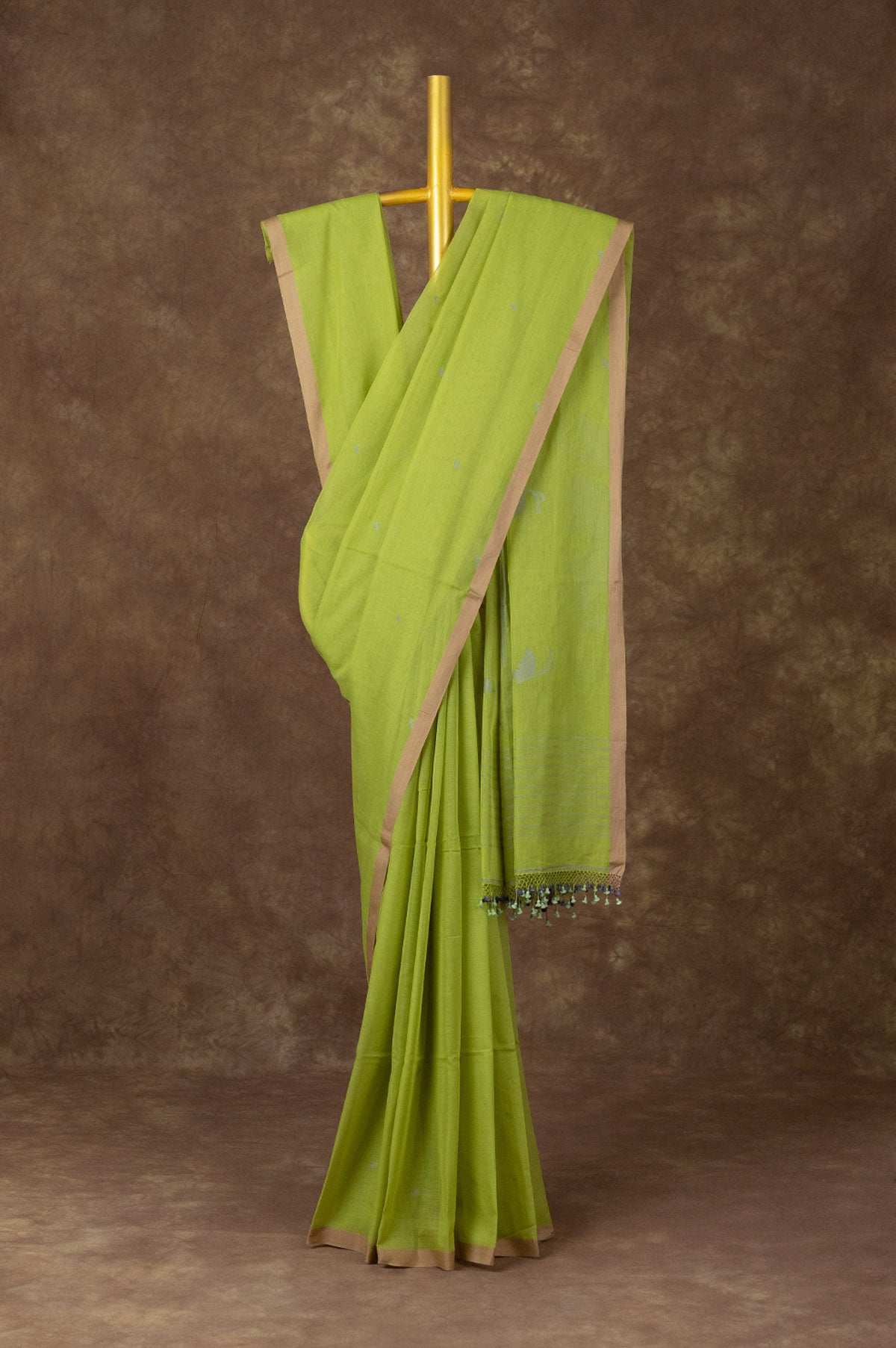 Dark Parrot green Bengal Cotton Saree