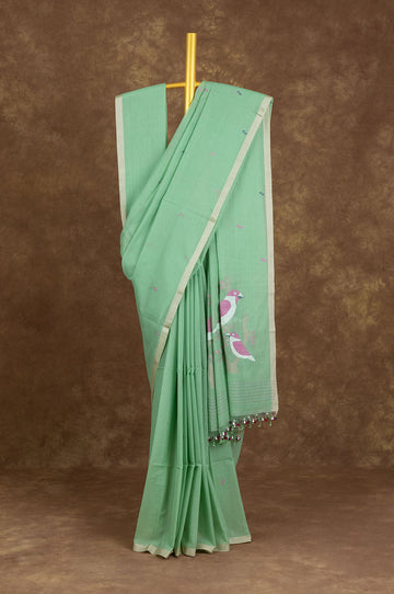 Parrot green Bengal Cotton Saree