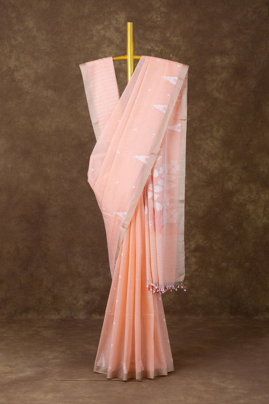 Peach Bengal Cotton Saree