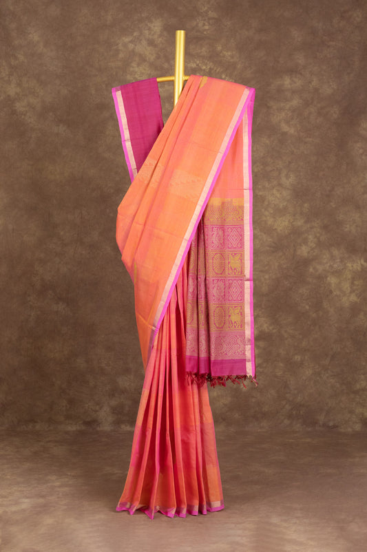 Peach Kanchi Cotton Saree