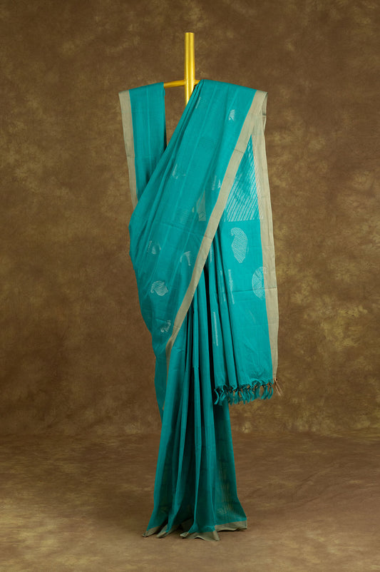 Peacock Blue Kanchi Cotton Saree